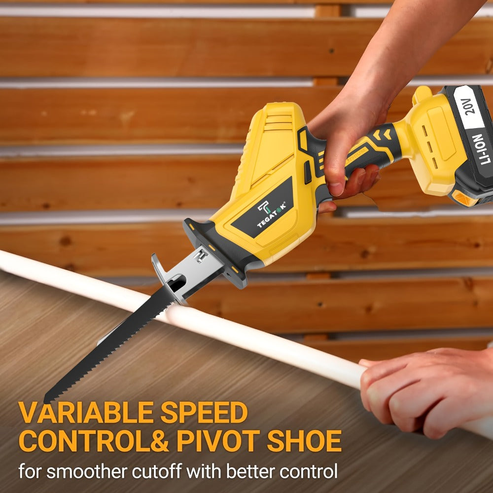 Electric Reciprocating Saw Cordless with LED Light & Safety Lock, Multi-Purpose Cutting Tool with Replaceable Blades
