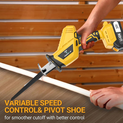 Electric Reciprocating Saw Cordless with LED Light & Safety Lock, Multi-Purpose Cutting Tool with Replaceable Blades