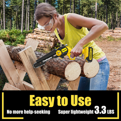 Cordless Mini Chainsaw 8 Inch with 2x2.0Ah Batteries & Charger, Auto Oiler, Chain Tensioning, 26ft/s Speed for Tree Branches & Yard Work