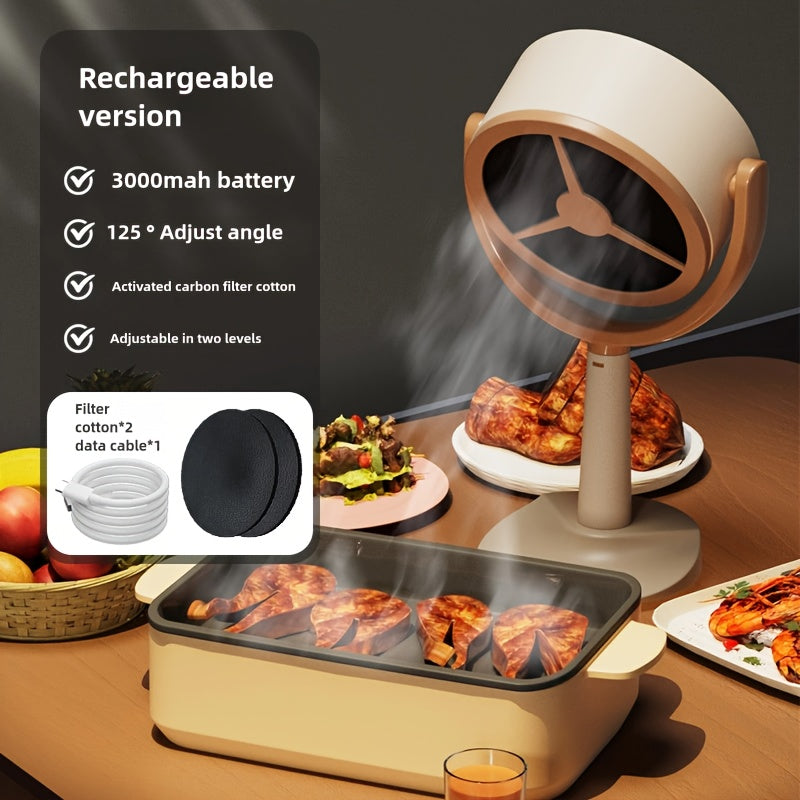 Portable USB Range Hood Handheld Exhaust Fan, Compact Smoke Absorber with 2 Filter Screens for BBQ