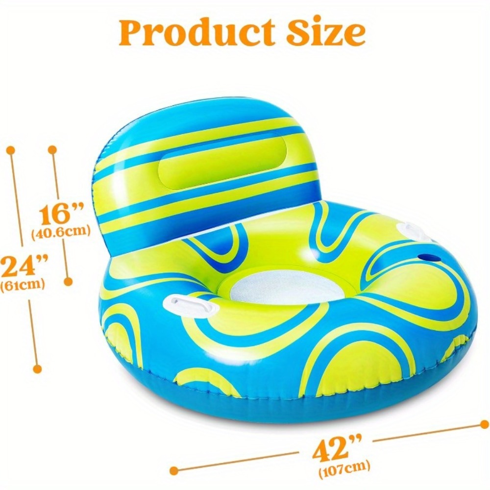 Inflatable Pool Float Sofa Chair with Raised Backrest, Mesh Seat, Dual Handles and Cup Holder
