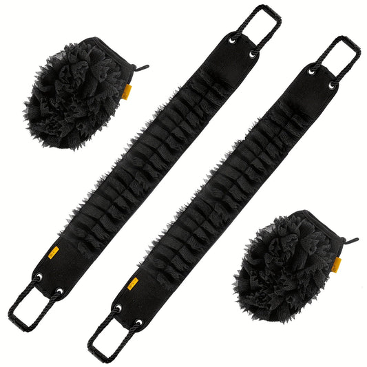 Exfoliating Back Scrubber Set with Bath Glove – 36" Dual-Sided Body Scrub Towel, Non-Slip Handles