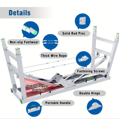 Scaffolding Work Platform Folding Steel Step Ladder Adjustable Height Portable Drywall Bench for Garden, Patio and Yard Use