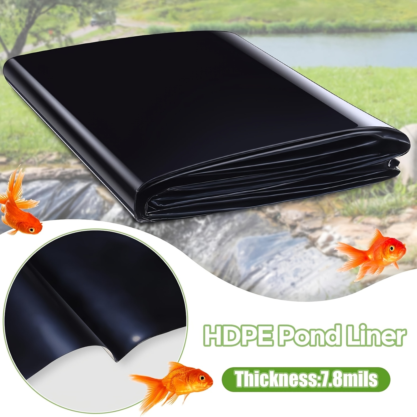 Pond Liner, HDPE Garden Fish Pond Water Feature Landscape for Garden, Patio and Yard Use, with the Listed Configuration