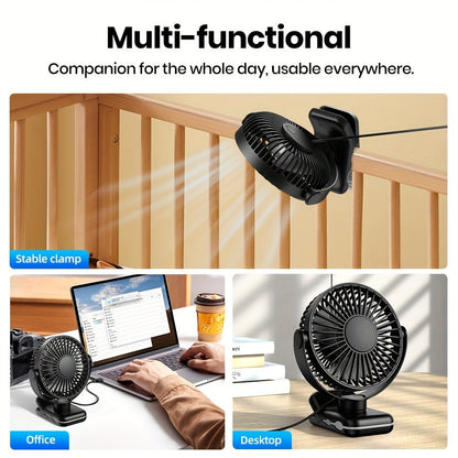 Clip on Fan USB Desk Fan, Brushless Motor Whisper Quiet Portable Mini Fan with Strong Clamp