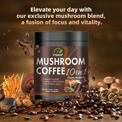 Mushroom Coffee Blend Powder 210g, Instant Coffee with Lion's Mane, Reishi, Cordyceps, Chaga & Chanterelle