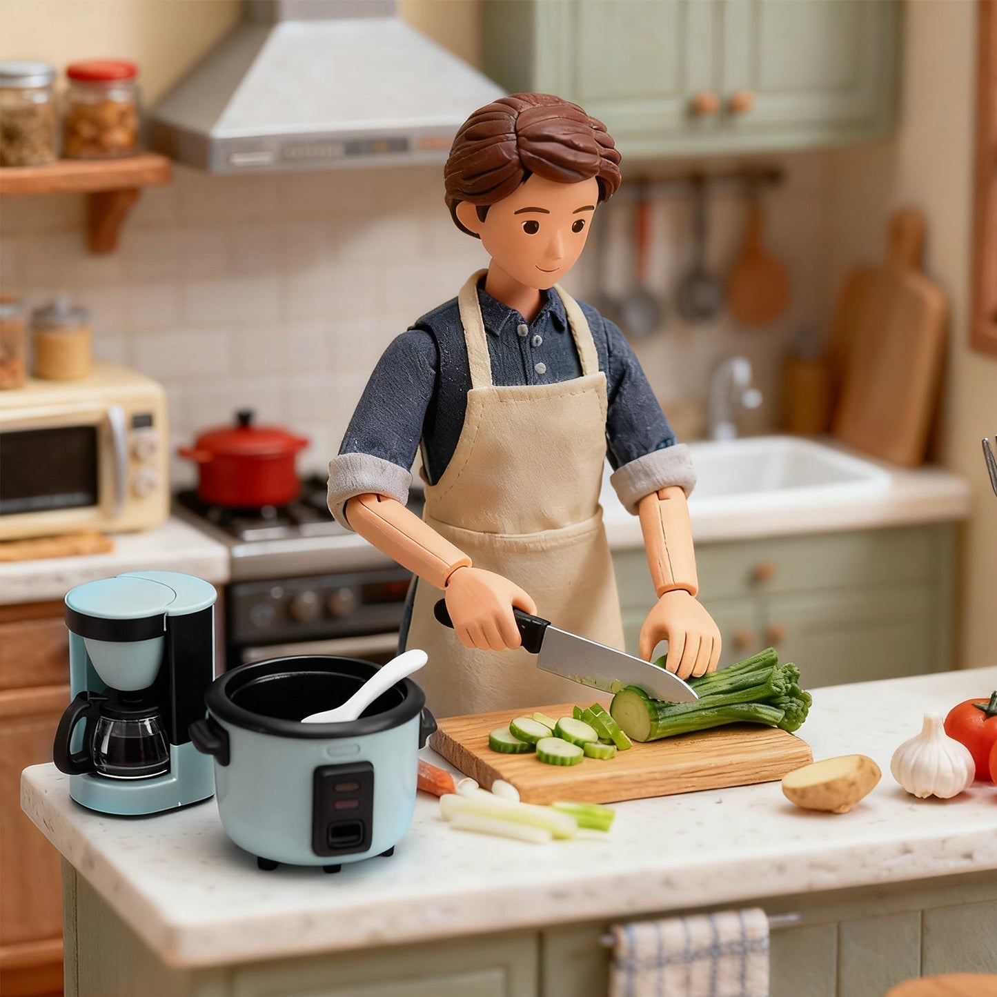 1:12 Scale Miniature Kitchen Appliance Set with Rice Cooker, Blender, Coffee Maker and 3-Piece Checkout