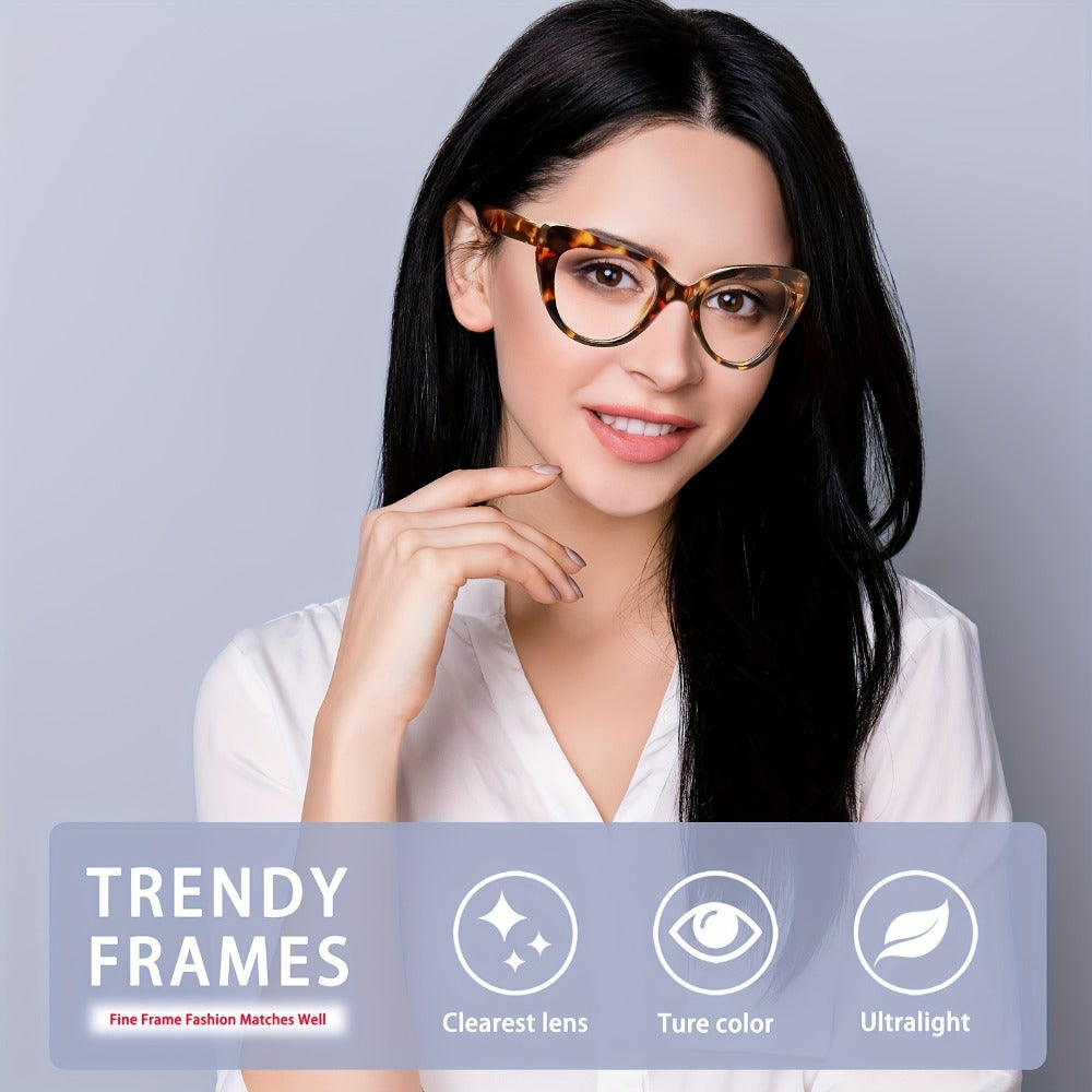 Reading Glasses – Four-Pair Cat-Eye Reader Set with Leopard and Gradient Frames with Multiple Strength and Color Options
