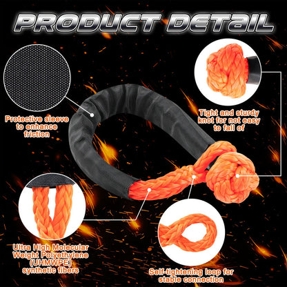 Soft Shackle 41, 000 lb Breaking Strength Synthetic UHMWPE Recovery Rope with Protective Sleeve – Heavy Duty Tow Shackle for Off-Road Truck