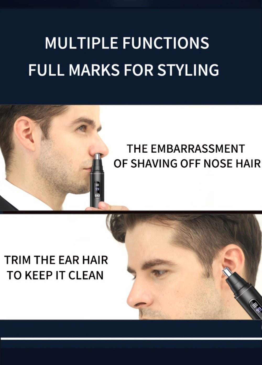 Electric Nose Trimmer with LED Display – USB Rechargeable Painless Facial Hair Removal Device for Men & Women, Nose Ear & Eyebrow Trimmer