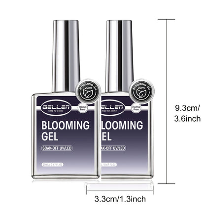 Clear Blooming Nail Art Gel Two-Bottle Set with 20ml Brush-Cap Bottles for Marble, Floral and Tie-Dye Designs