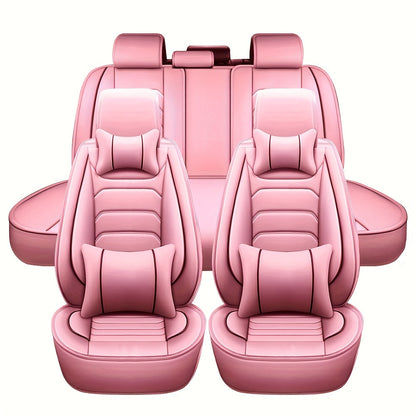 Car Seat Covers 5-Seat Faux Leather Set with Foam Padding and Optional Matching Pillow Pieces