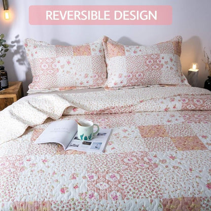 Floral Quilt Set Lightweight Bedspread Coverlet 2 or 3-Piece, All Season Hypoallergenic Breathable Paisley Patchwork Print Quilt for Bedroom