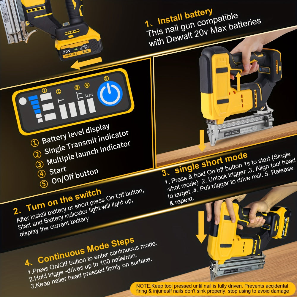 Cordless Brad Nailer and Stapler 2-in-1 Compatible with DEWALT 20V MAX Battery, Brushless Motor, Safety Lock