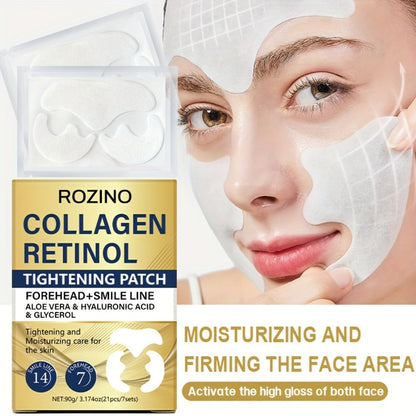 Anti-Wrinkle Face Patches 21pcs with Collagen Retinol Hyaluronic Acid & Aloe Vera – Forehead Smile Line Nasolabial Fold Overnight Skin