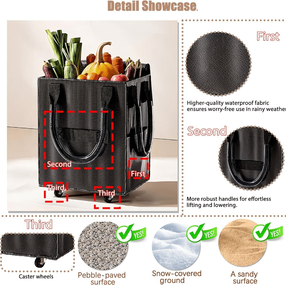 Rolling Grocery Bag with Wheels 60L Extra Large | 16 Gallon Heavy Duty Foldable Shopping Cart Waterproof | Multi-Function Travel Tote