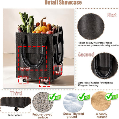 Rolling Grocery Bag with Wheels 60L Extra Large | 16 Gallon Heavy Duty Foldable Shopping Cart Waterproof | Multi-Function Travel Tote