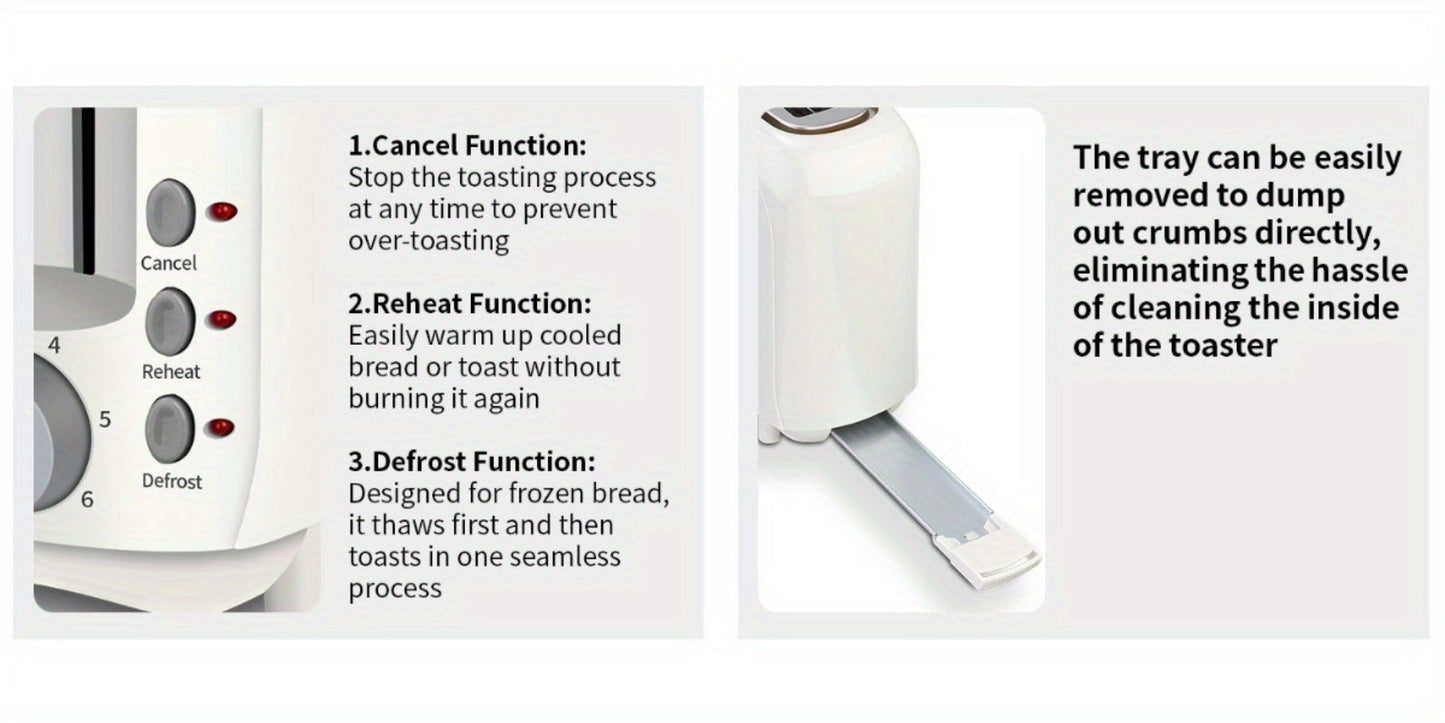 Slim Toaster 2-Slice – SEEDEEM 6-Setting Shade Control, Cancel, Reheat & Defrost, Removable Crumb Tray, 750W Compact Fits-Anywhere Design
