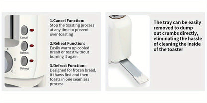 Slim Toaster 2-Slice – SEEDEEM 6-Setting Shade Control, Cancel, Reheat & Defrost, Removable Crumb Tray, 750W Compact Fits-Anywhere Design
