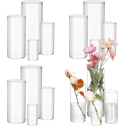 Clear Glass Cylinder Vases Set of 16, 4 6 8 10 Inch Tall Glass Vases for Centerpieces, Floating Candle Holders