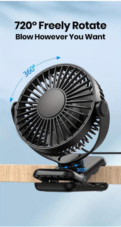 Clip on Fan USB Desk Fan, Brushless Motor Whisper Quiet Portable Mini Fan with Strong Clamp