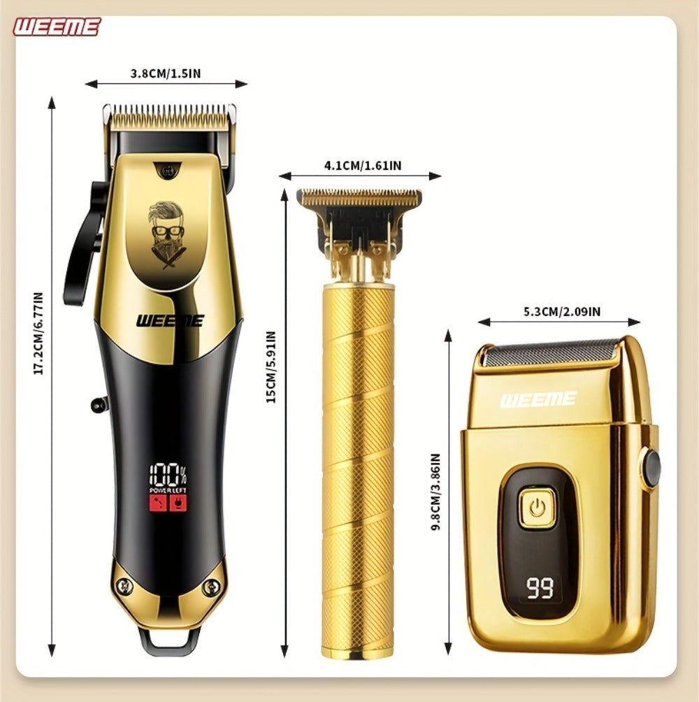 Hair Clippers & Trimmers WEEME Golden Three-Piece Set with Full-Size Clipper, T-Blade Detailer and Foil Shaver