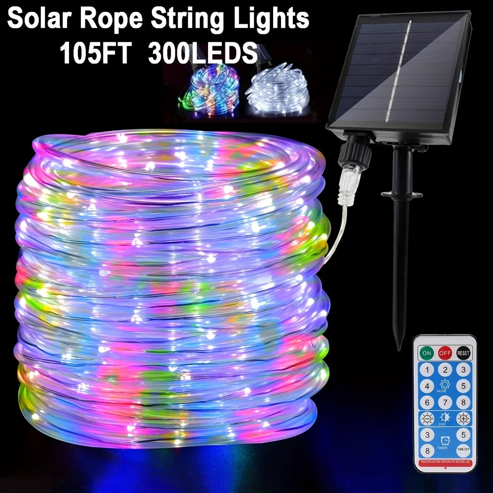 Solar Rope Lights Outdoor, Fairy String Lights with Remote Control 8 Modes 1200mAh Battery for Garden Patio Fence Tree Wedding Party