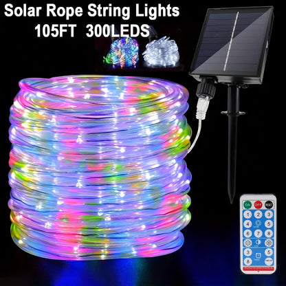 Solar Rope Lights Outdoor, Fairy String Lights with Remote Control 8 Modes 1200mAh Battery for Garden Patio Fence Tree Wedding Party