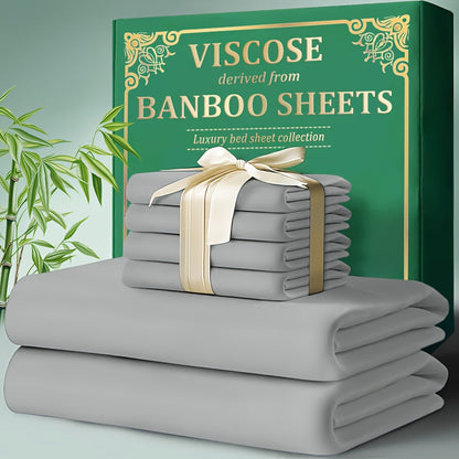 Bamboo Fitted Sheet Set 4-Piece Deep Pocket 18"-24", 2200TC Ultra- Cool Breathable Bed Sheets, Anti-Shrink Fade-Resistant