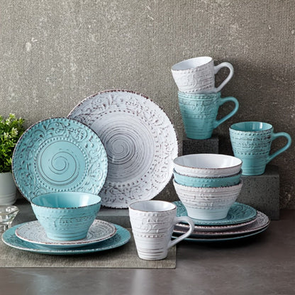 16-Piece Ceramic Dinnerware Set Service for 4 – Stoneware Plates Bowls Mugs Chip Scratch Resistant Dishwasher Microwave Safe Holiday Gift