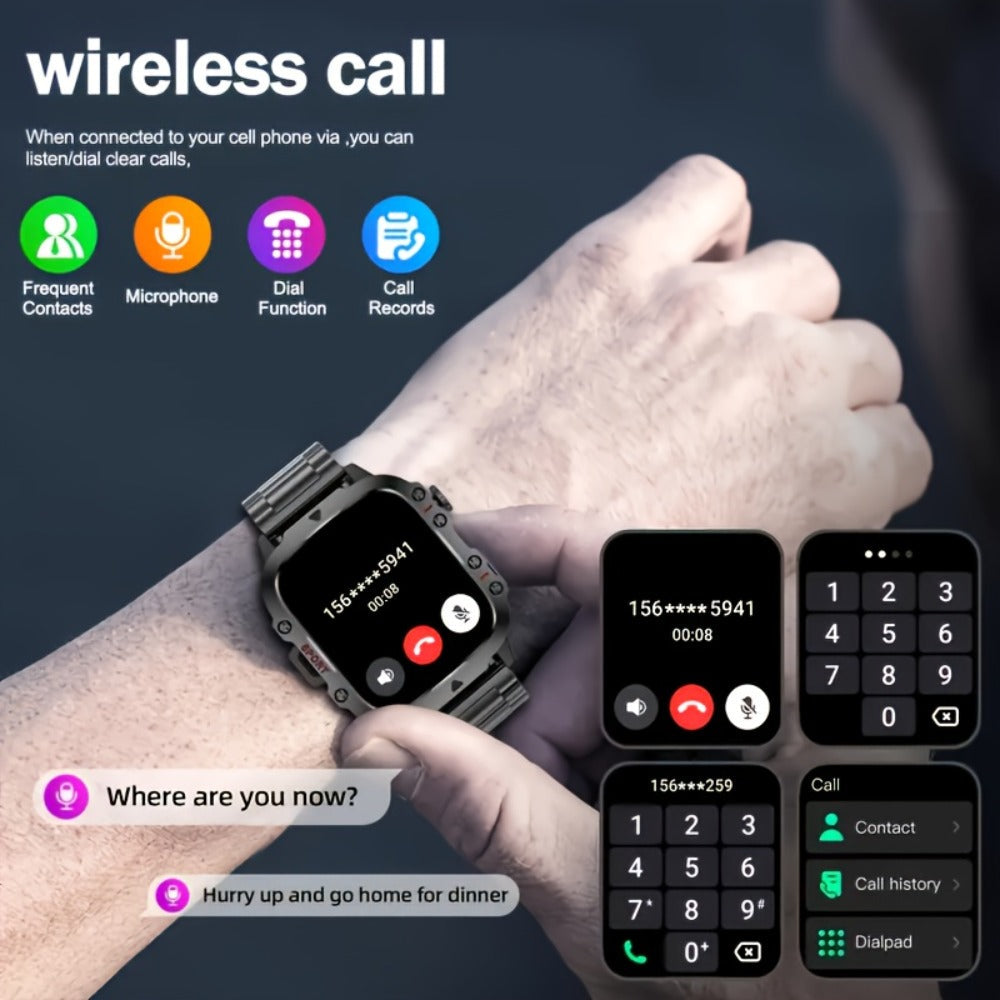 Smartwatch Men's Outdoor LED backlit touchscreen with Wireless Calling & LED Display, USB Charging, Multiple Sport Modes, Heart Rate