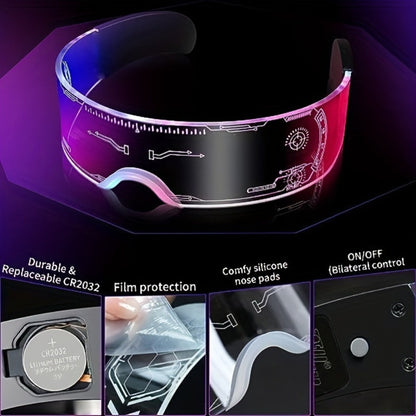 LED Visor Glasses Cyberpunk Futuristic Glow 7 Colors 5 Modes with the Listed Color, Size or Set Options for Everyday Use