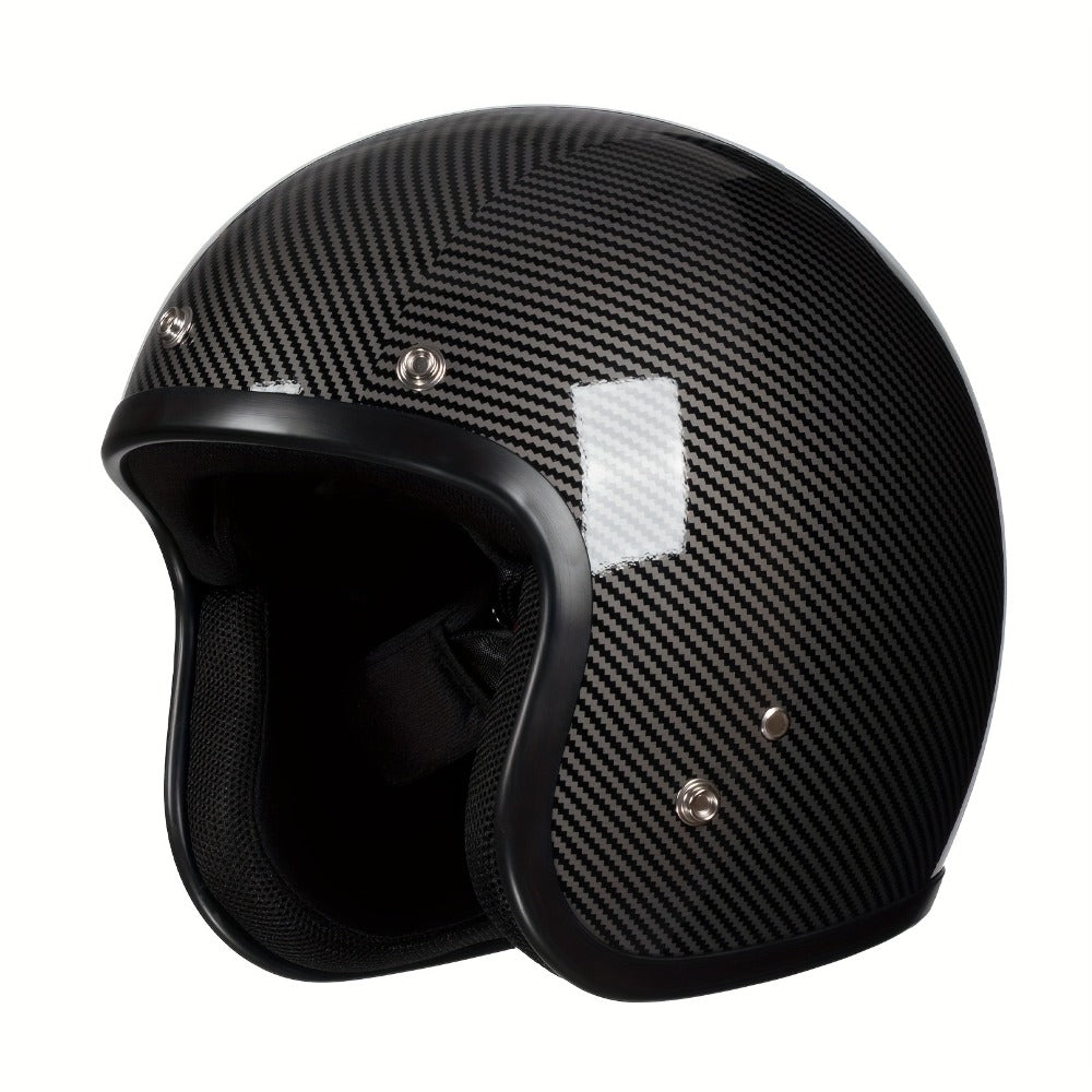 Motorcycle Helmet 3/4 Open-Face Design in Six Graphic Styles, S-XL Sizes with Front Snap Hardware and Padded Liner