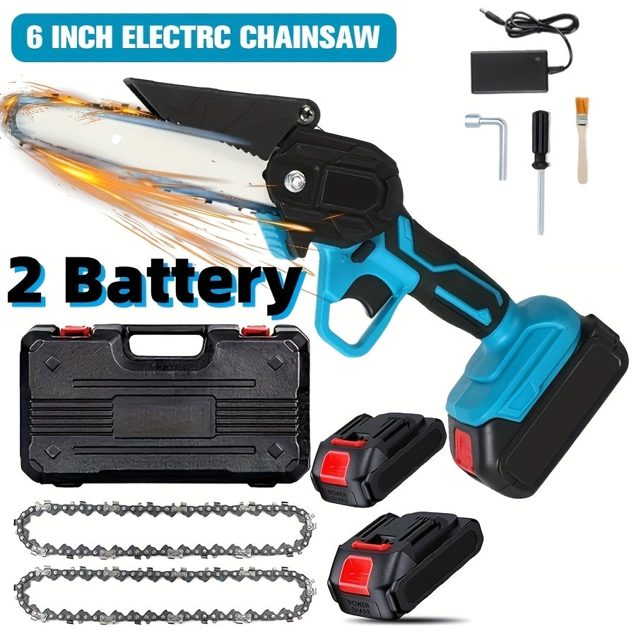 Pole Saw Set with Electric Chainsaw, 6-Inch Cordless Pruner, Long-Handle Scissor Kit, Safety Lock for Tree Pruning & Landscaping