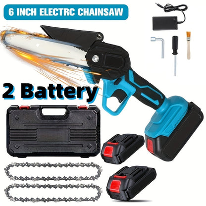 Pole Saw Set with Electric Chainsaw, 6-Inch Cordless Pruner, Long-Handle Scissor Kit, Safety Lock for Tree Pruning & Landscaping
