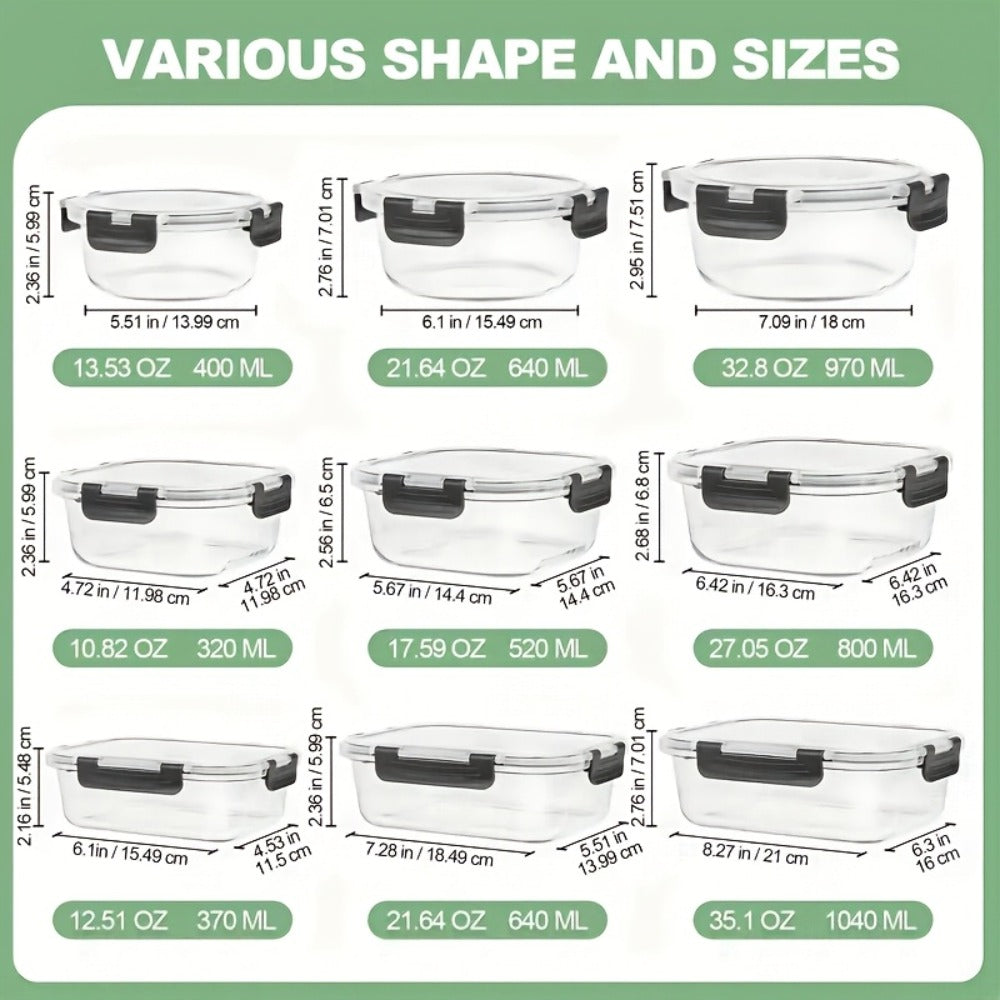 Food Storage Containers 12-Piece Glass Set with Clip-On Lids for Meal Prep and Pantry Organization
