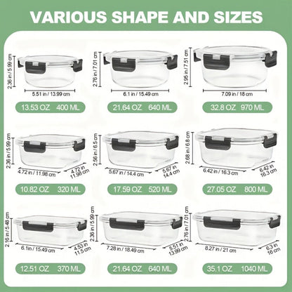 Food Storage Containers 12-Piece Glass Set with Clip-On Lids for Meal Prep and Pantry Organization