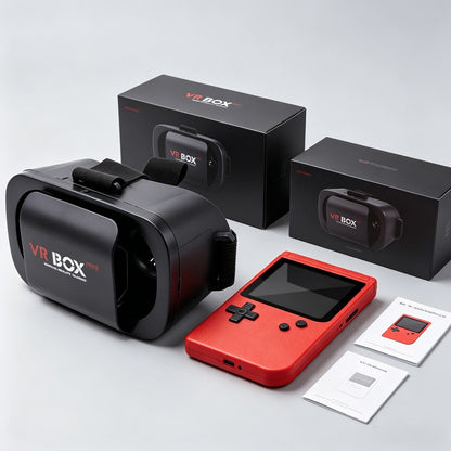 VR Headset & Retro Handheld Game Console Set, Mini 3D HD Virtual Reality Glasses with Portable Game Console