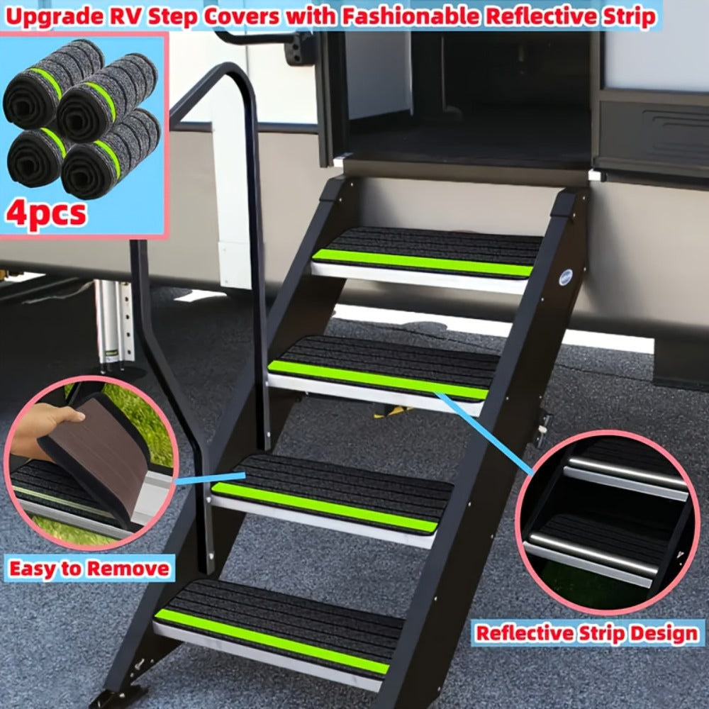 RV Step Covers Non-Slip Reflective – Durable Polyester Camping Rug Set for Travel Trailer, Motorhome & Outdoor Adventures, 2 or 4 Pack