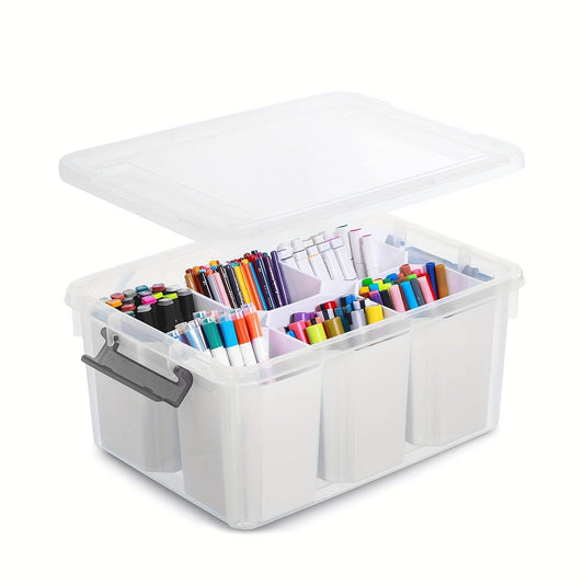 17-Quart Clear Storage Box with Six Removable Insert Bins, Latching Lid and Side Carry Handles