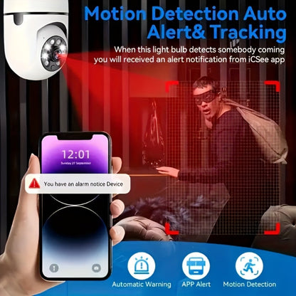 Indoor Security Camera 3MP Bulb-Socket Model with 360° Panoramic View, Dual-Band WiFi and Two-Way Audio