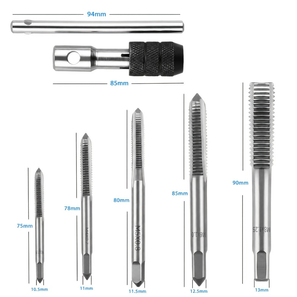 Tap and Die Set Metric, 12-Piece & 40-Piece M3-M12 Thread Plug Straight Taper with Pitch Calipers & Wrench