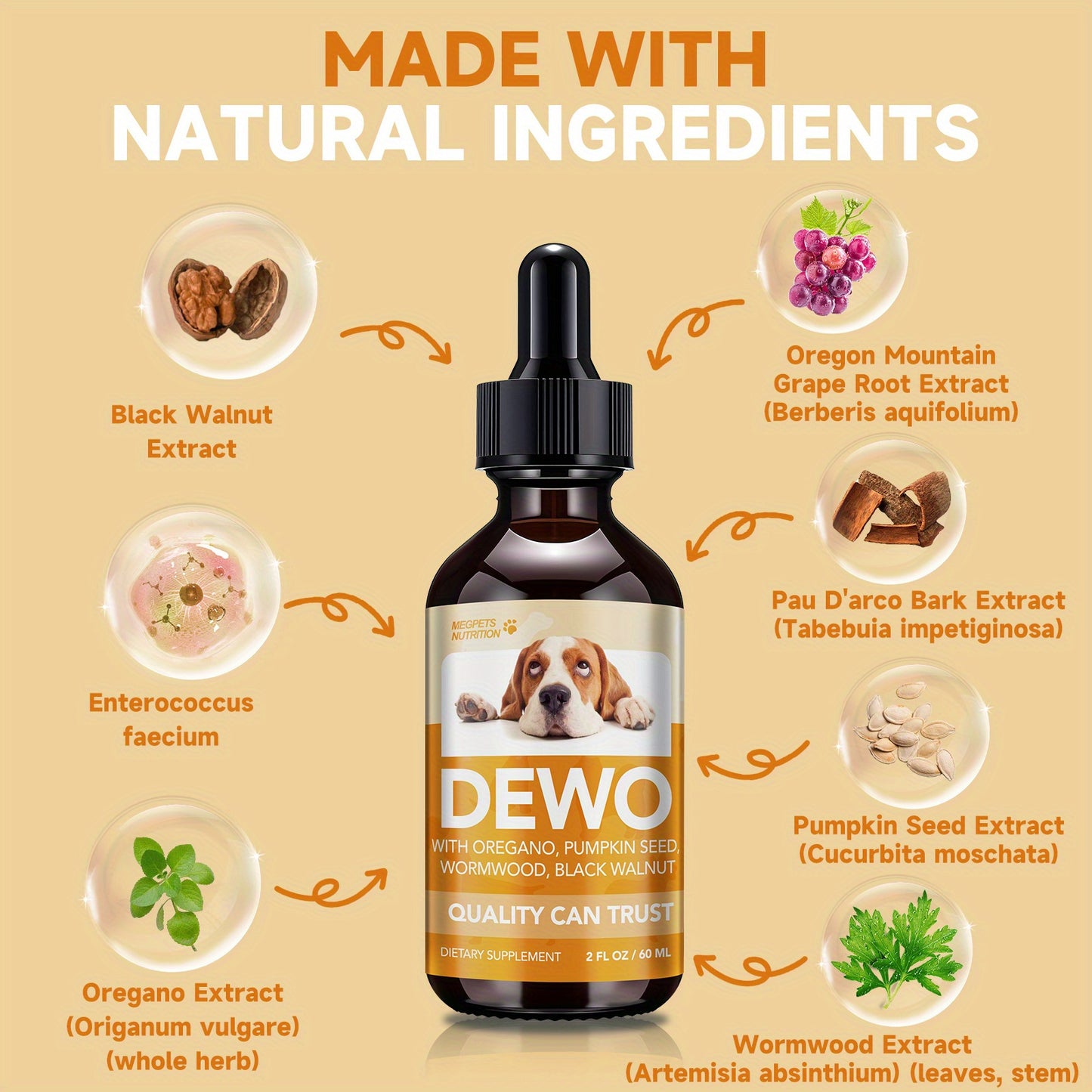 Pet Intestinal Cleanse Drops – Natural Herbal Supplement for Dogs & Cats with Wormwood & Black Walnut, Gut Health & Flora Balance Support