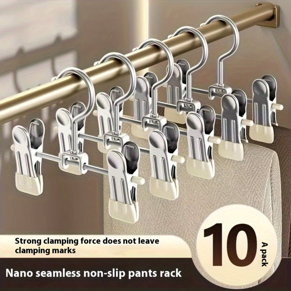 Metal Clamp Clothes Hangers, 10-Piece Set in White, Gray or Black with Twin Clips for Pants, Skirts or Boots