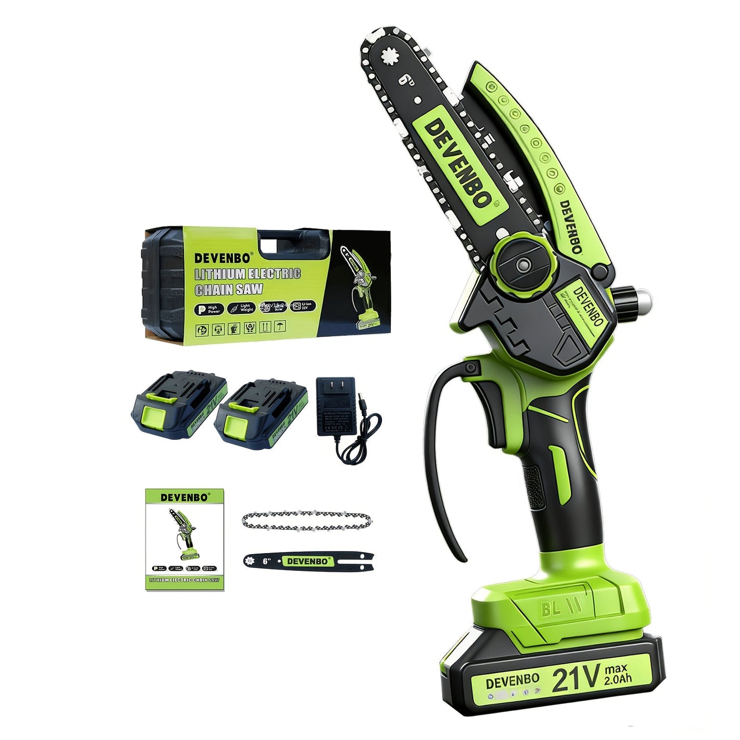 Power Tools DEVENBO 6 Inch Cordless Mini Chainsaw with One or Two Battery Options and Accessory Case