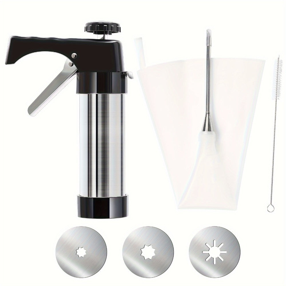 Cookie Press Biscuit Machine 8pcs, Heavy Duty Manual Spanish Cookie Maker with 8 Discs, No Electricity Required, Three-Stable System