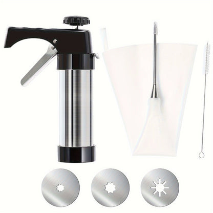 Cookie Press Biscuit Machine 8pcs, Heavy Duty Manual Spanish Cookie Maker with 8 Discs, No Electricity Required, Three-Stable System