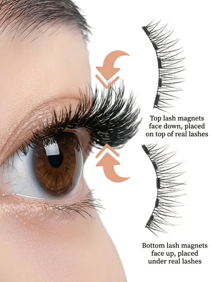 Eight-Piece Double-Strip Magnetic False Eyelash Set with Black Case, Applicator and Tweezers