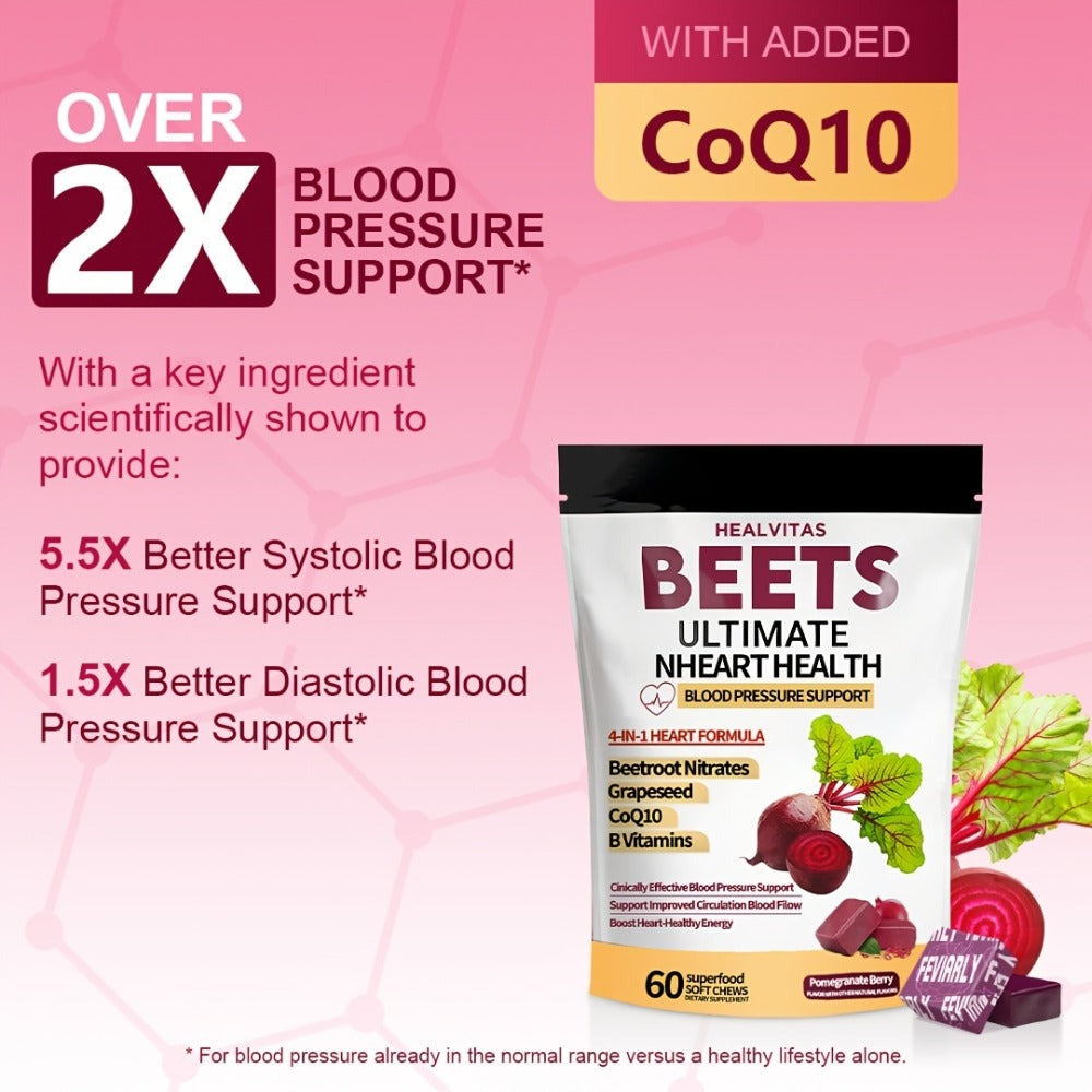 Beetroot Chewable Tablets with Natural Nitrates & Concentrated Beet Root Extract - Supports Circulatory System