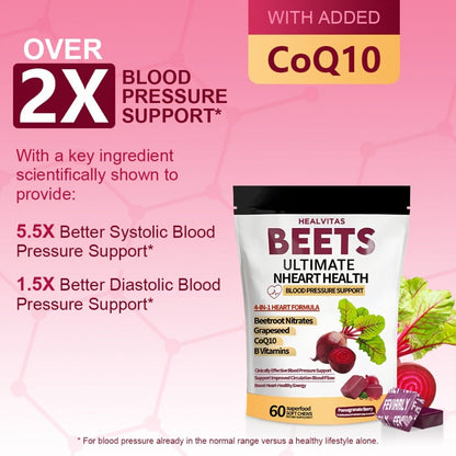 Beetroot Chewable Tablets with Natural Nitrates & Concentrated Beet Root Extract - Supports Circulatory System